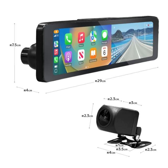 ルームミラー型 11.26インチ ドライブレコーダー AndroidAuto/AppleCarPlay対応 ワイヤレススマホ接続 前後録画 C1P1126_9