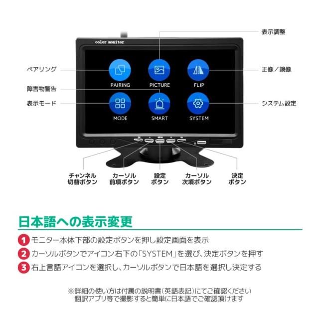 車載デジタル無線セット カメラ2個 12-24V車対応 ワイヤレス バックカメラモニターセット トラック/バス/重機に取付可 A4007C2_7