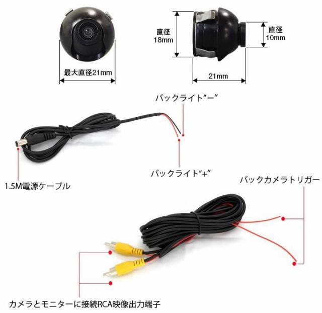 超小型車載用フロントカメラ／バックカメラ 正像／鏡像切替