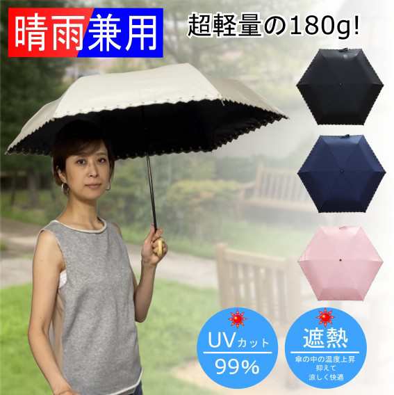 日傘 折りたたみ傘 完全遮光 超軽量 約180g 遮熱 UVカット 100％ 遮光