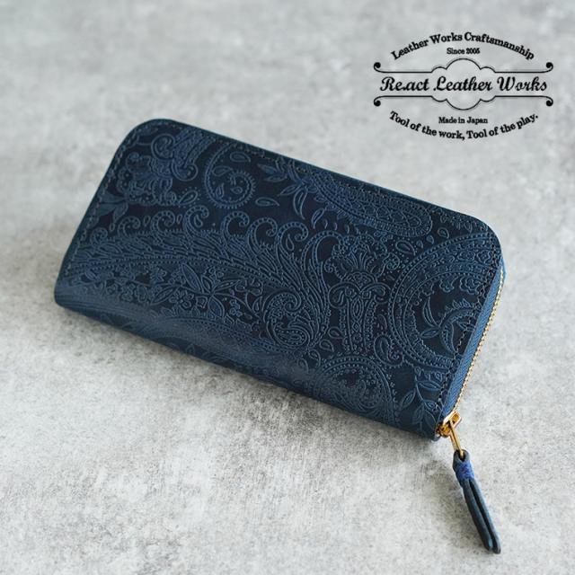 RE.ACT リアクト インディゴ ペイズリー ラウンドファスナー ロング レザー ウォレット 長財布の通販は 23,889円