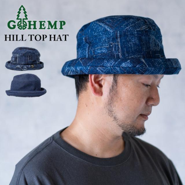 GOHEMP ゴーヘンプ HILL TOP HAT 帽子 ハット ブリム ツバ メンズ レディース サイズ調節 パッチワーク 春 夏 秋 冬 ブルー インディゴ コットン ヘンプ ポークパイハットの通販は