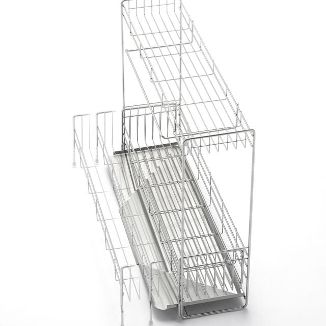 ヨシカワ シンクサイド 幅の広がる2段水切り 幅15×奥行57cm 送料無料 yoshikawa 水切りラック シンク キッチン用品 日本製 ステンレス製 メーカー直送