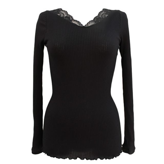 シーズ・ルネス コットンシルクリブ レース長袖インナー ブラック 送料