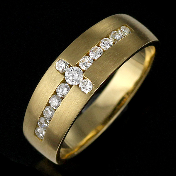 大勧め K18 18金 イエローゴールド 指輪 リング ダイヤモンド メンズ 18k 人気 プレゼント 0 27カラット ダイヤ クロス 指輪 リング Noticias Musiquera Com