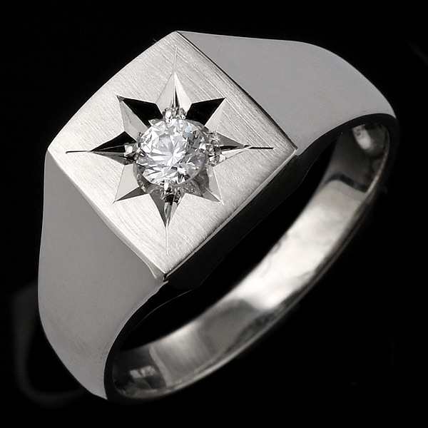 メンズ 印台リング 指輪 ダイヤモンド 0.10ct 一粒 プラチナ リング