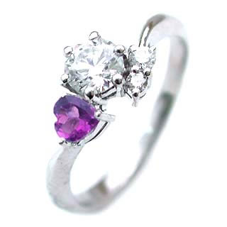婚約指輪ダイヤモンド プラチナエンゲージリング2月誕生石アメジスト 日比谷花壇誕生色バラ付 オーダー
