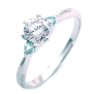3月誕生石 アクアマリン Pt ダイヤリング 婚約指輪・エンゲージリング の通販は