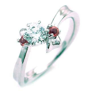 1月誕生石 ガーネット Ptダイヤリング 婚約指輪・エンゲージリング の通販は