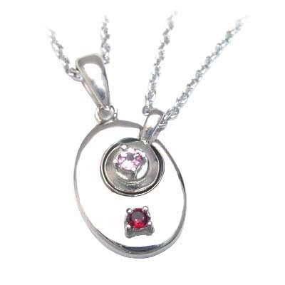 1月・10月誕生石 シルバー ガーネット・ピンクトルマリンペアペンダントネックレスの通販は