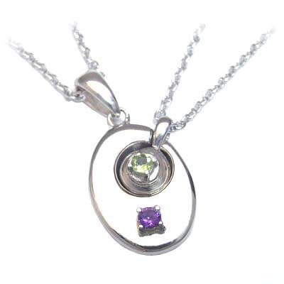 2月・8月誕生石 シルバー アメジスト・ペリドットペアペンダントネックレスの通販は