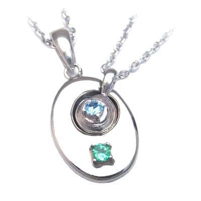 5月・11月誕生石 シルバー エメラルド・ブルートパーズペアペンダントネックレスの通販は