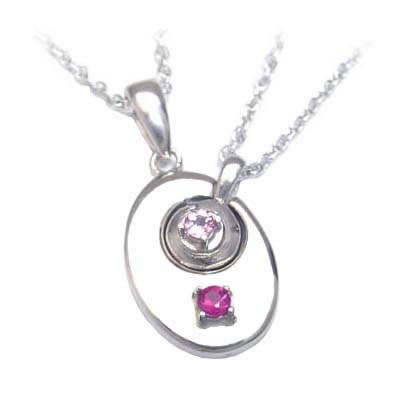 7月・10月誕生石 シルバー ルビー・ピンクトルマリンペアペンダントネックレスの通販は