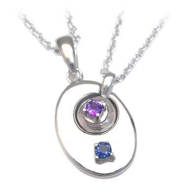 9月・2月誕生石 シルバー サファイア・アメジストペアペンダントネックレスの通販は