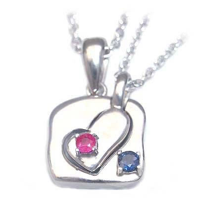 7月・9月誕生石 シルバー ルビー・サファイアペアペンダントネックレス の通販は