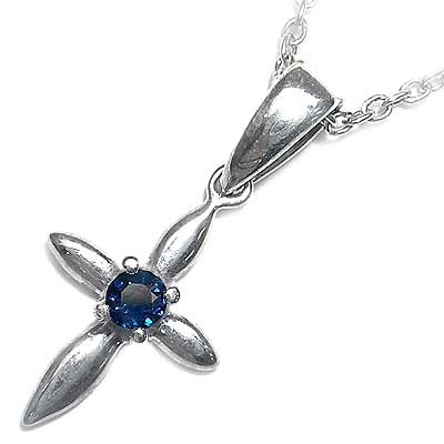 9月誕生石 サファイアペンダントネックレス クロスモチーフ の通販は
