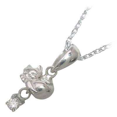 幸せを招く猫モチーフ 4月誕生石 シルバー ダイヤモンドペンダントネックレスの通販は