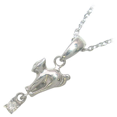 幸せを招く猫モチーフ 4月誕生石 シルバー ダイヤモンドペンダントネックレスの通販は