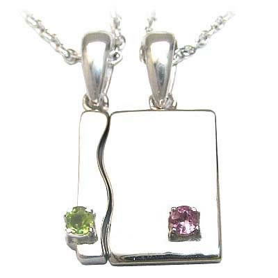 ネックレス　8月・10月誕生石 シルバー ペリドット・ピンクトルマリンペアペンダントネックレス の通販は