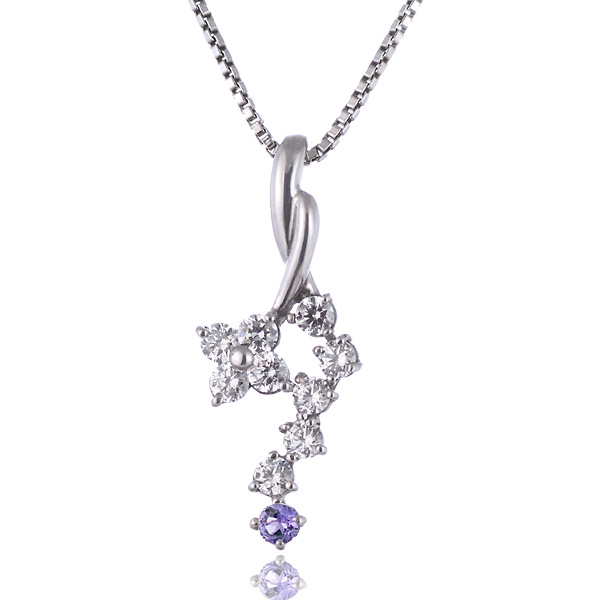 スイート エタニティ ダイヤモンド 10 個 2月誕生石 プラチナ ダイヤモンド・アメジストペンダントネックレス 結婚 10周年記念 113,000円
