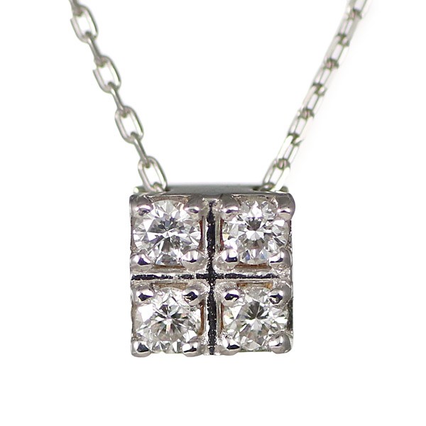 ダイヤモンド ネックレス K18WG ホワイトゴールド 正方形 ダイヤ