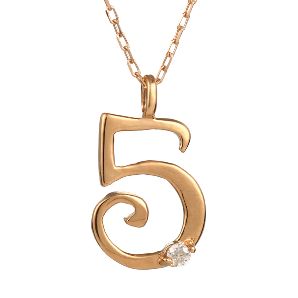 ナンバー 数字 ピンクゴールド ダイヤモンド ネックレス 5 レディース 40cm 18金 K18の通販は