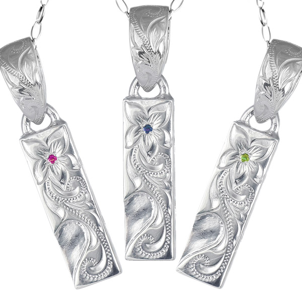 ハワイアンジュエリー ネックレス プルメリア スクロール メンズ レディース 選べる誕生石 シルバー ブランドの通販は