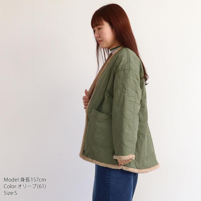 ボアジャケット ジョンブル レディース リバーシブル 中綿 カーディガンジャケット Johnbull ( jl234l02 ) キルティングジャケット ノーカラー アウター コート ブルゾン ミリタリージャケット ボアコート 防寒 冬コート John bull カジュアル おしゃれ アーベン_2