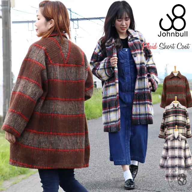 コート ジョンブル レディース Johnbull シャギーチェック柄 ショート