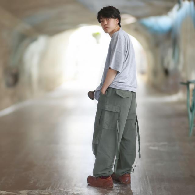 カーゴパンツ オーディエンス Audience 綿麻キャンバス M-65 カーゴ イージーパンツ ( aud3596 ) ミリタリーパンツ ワイドパンツ ワーク 軍物 極太シルエット 止血テープ U.S.ARMY ヴィンテージ バックサテン メンズ レディース ウエストゴム リラックス ドライタッチ