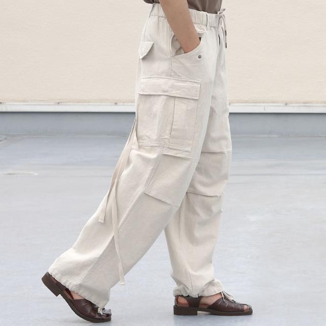 カーゴパンツ オーディエンス Audience 綿麻キャンバス M-65 カーゴ イージーパンツ ( aud3596 ) ミリタリーパンツ ワイドパンツ ワーク 軍物 極太シルエット 止血テープ U.S.ARMY ヴィンテージ バックサテン メンズ レディース ウエストゴム リラックス ドライタッチ