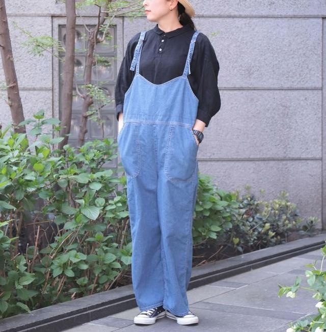 ブラウス ドミンゴ ブロカント Brocante DMG フレンチリネンシャンブレー バロンシャツ ( 36-0243L / 36-243L ) 六分袖 七分袖 6分袖 小振りな襟 麻 洗いざらし バルーンシルエット レディース プルオーバーシャツ フリーサイズ おしゃれ 2025年 ブラウス ドミンゴ ブロカント Brocante DMG フレンチリネン