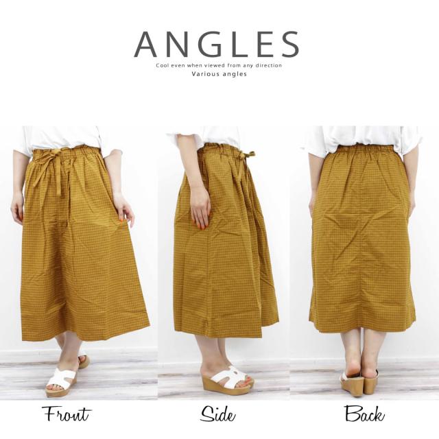 ブロカント Brocante ファムイージースカート 37-194x スカート Aライン ボトム ミモレ丈 ギンガムチェック チェック柄 紐 ウエストゴム 綿100％ 日本製 送料無料 通販 おしゃれ ストア 店舗 2025年 ブロカント Brocante ファムイージースカート 37-194x スカート A