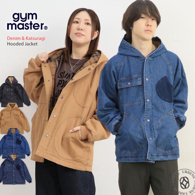 ジャケット ジムマスター Gym Master 中綿デニム ＆ カツラギフードジャケット ( G621767 ) 裏チェックネル 中綿キルト アウター ラウンドポケット アウトドア 防寒着 男女兼用 レディース メンズ gymmaster 防寒ジャケット ヴィンテージ風 おしゃれ アーベン 秋冬スタイル
