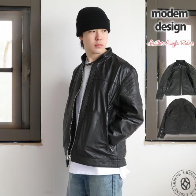 レザージャケット モデム デザイン リプロダクトレザー シングルライダースジャケット 長袖 modem design  ( M-2407651 )  Leather Single Riders 本革100％ モデムデザイン リサイクルレザー USEDレザー メンズ アウター ブルゾン アーベン 普段使い 実用的