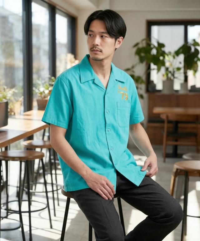 STUDIO DARTISAN ステュディオダルチザン ボーリングシャツ 刺繍シャツ  BOMB BOWLER ( 5743 ) メンズ 半袖 オープンカラーシャツ 綿100 ヴィンテージ アメカジ ブタ刺繍 日本製 カジュアル スタジオ 正規取扱 メンズ おしゃれ アーベン_5