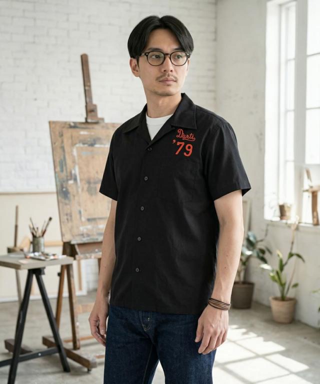 STUDIO DARTISAN ステュディオダルチザン ボーリングシャツ 刺繍シャツ  BOMB BOWLER ( 5743 ) メンズ 半袖 オープンカラーシャツ 綿100 ヴィンテージ アメカジ ブタ刺繍 日本製 カジュアル スタジオ 正規取扱 メンズ おしゃれ アーベン_2