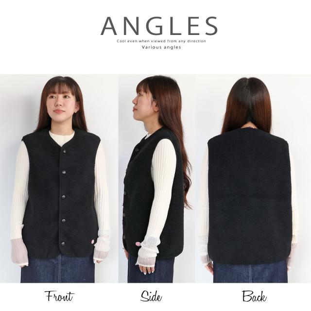 ヴァンソンエミレイユ ノーカラー ボアベスト Vincent et Mireille