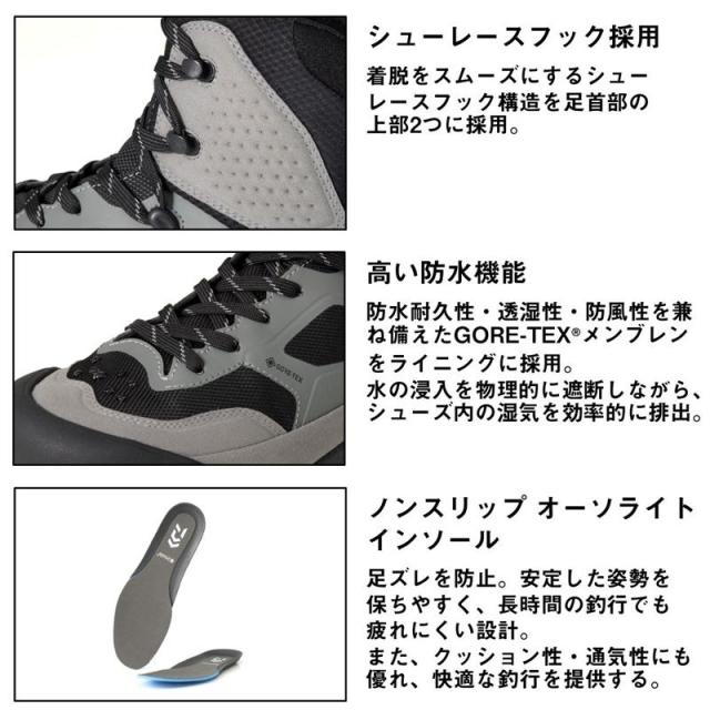 ダイワ フットウェア DS-3650G-TG(スパイクフェルトソール)TGロックショア ゴアテックスシューズ 25.0cm グレー