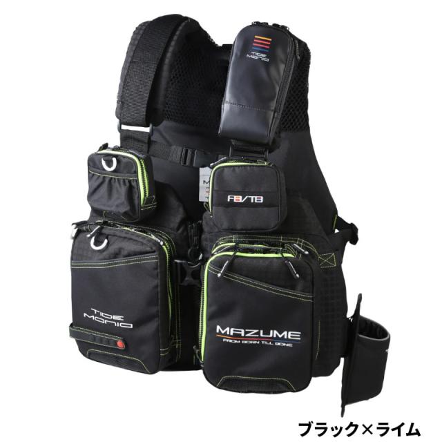 オレンジブルー ライフジャケット マズメ タイドマニア ライフジャケット フリー ブラック×ライム MZLJ-831