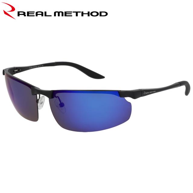 【現品限り】 偏光グラス リアルメソッド アルミマグネシウム合金 偏光サングラス スポーツ1型 グレー/ブルーミラー(BK) TG-4323の通販は