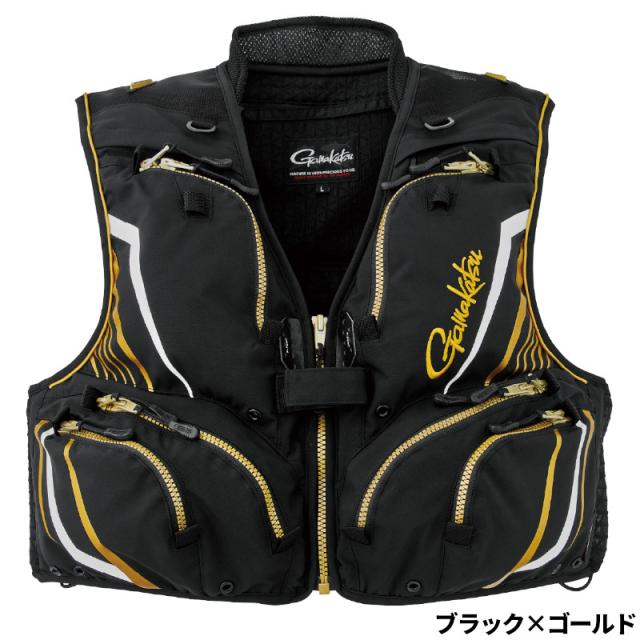 がまかつ ウェア ショートハーフメッシュベスト M ブラック×ゴールド GM2332