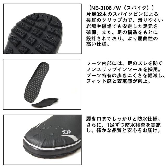 ダイワ フットウェア NB-3106W (スパイクソール) ネオブーツ L 26.5cm グレー