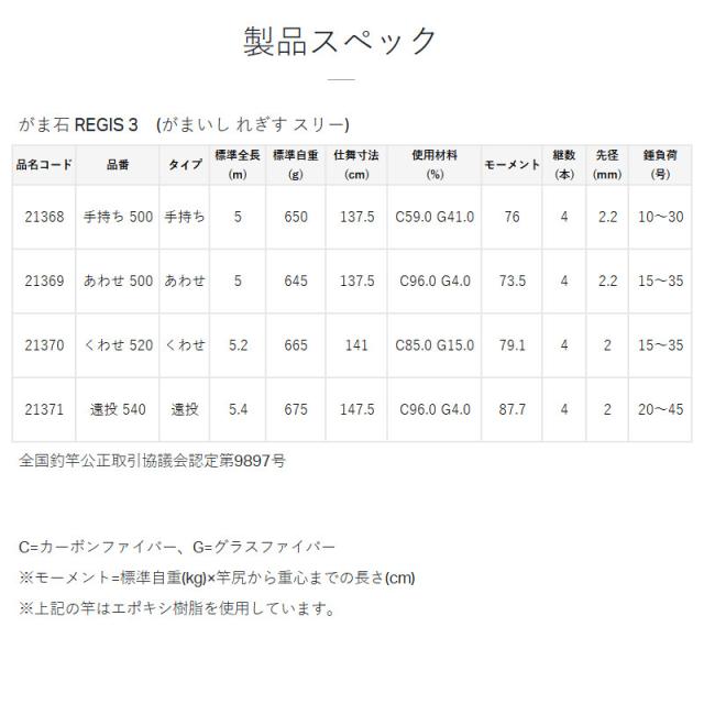 がまかつ 石鯛竿 がま石 レギス3 手持ち 5.0m 21368【大型商品】【同梱不可】【他商品同時注文不可】