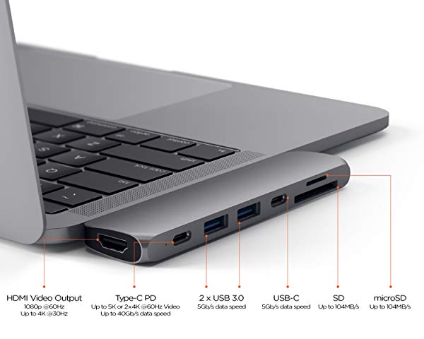 Type C アルミニウム Proハブ Macbook Pro 13 15インチ用 40gbs Thunderbolt 3 4k Hdmi パススルー充電 Micro Sdカード Usb 3 0 の通販はau Pay マーケット ロールショップ