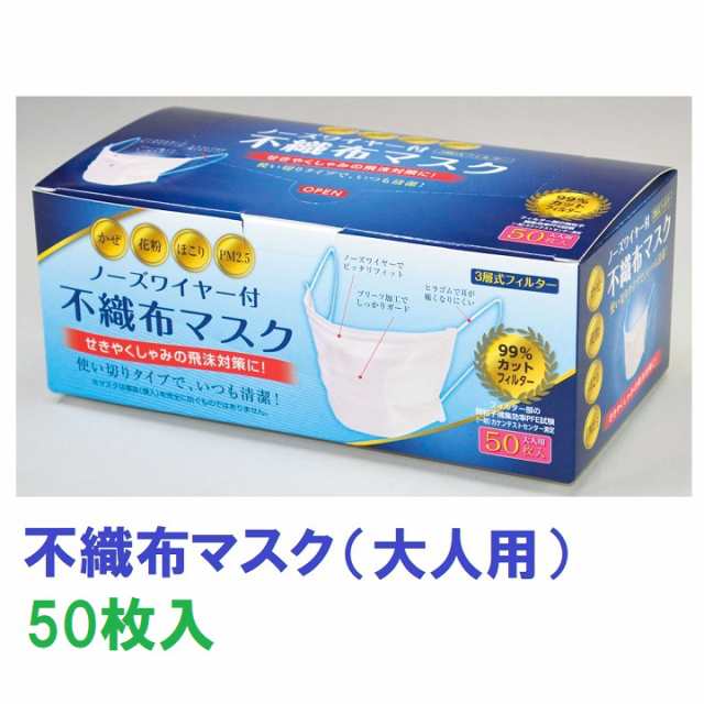 不織布マスク 50枚入 [マスク][不織布マスク][衛生] - 医療用マスク