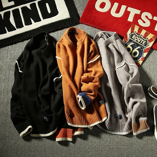 メンズ トップス ニット セーター ラウンドネック 長袖 大きめ ゆったり あったか デイリー 部屋着 お出かけ 秋冬 ベージュ ブラック ラの通販はau Pay マーケット Higostyle