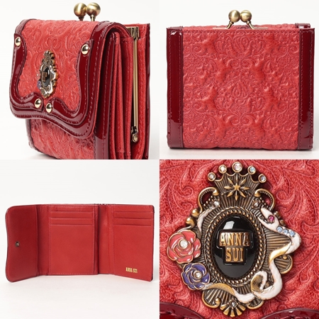 新品　ANNA SUI アナスイ　セルパン 二つ折り口金財布　赤 ANNA SUI セルパン 二つ折り口金財布 レッド -人気ブランドの