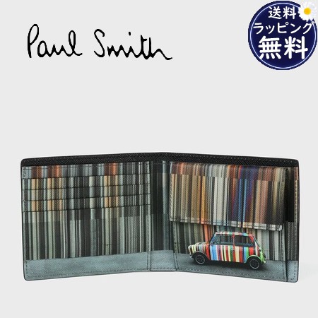 【送料無料】【ラッピング無料】ポールスミス Paul Smith 折財布 Mini ストライプ ウォール 2つ折り財布 ブラック 