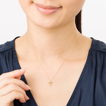 【残りわずか】 ヨンドシー K10 クロスモチーフ ダイヤモンド ネックレス アクセサリー